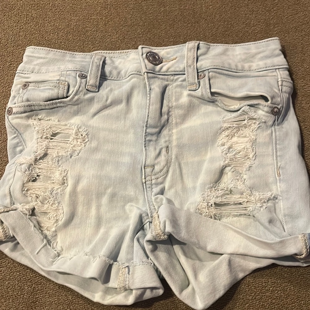 American Eagle Outfitters Blue Jean Next Level Stretch Shorts Distressed (BB)